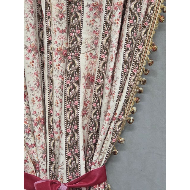 Antique 1920s French Cotton Curtain Panel, Pink and Brown Stripe With Florals For Sale In Denver - Image 6 of 15