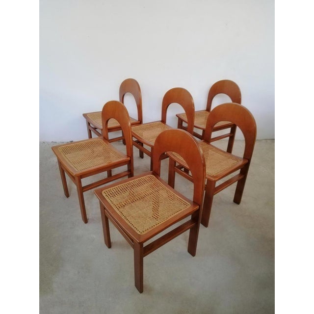Arcadia Chairs in Curved Wood and Straw attributed to A. Caraceni for Tagliabue, 1970, Set of 6 For Sale - Image 3 of 14