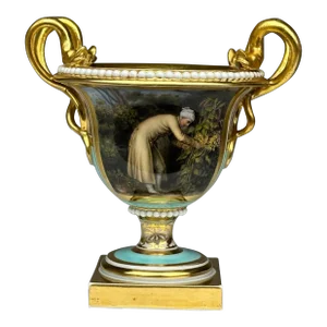 Antique Early 19th Century Worcester Flight Barr Porcelain Snake Handle Urn Vase Circa 1810