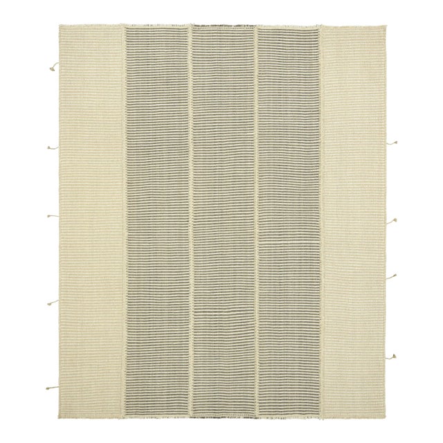 Rug & Kilim’s Contemporary Kilim in White, Beige and Gray Textural Stripes For Sale