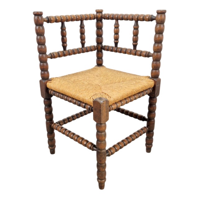 Vintage Bobbin Oak Corner Chair, 1950s For Sale