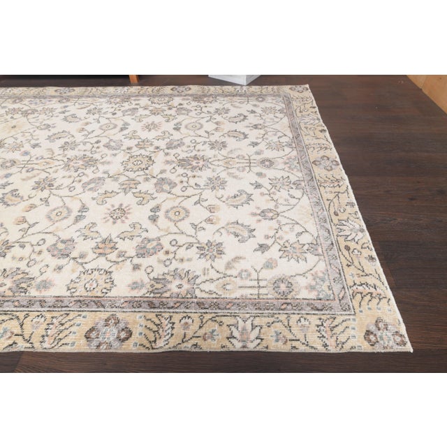 Vintage Turkish Oushak Handmade Wool Cotton Beige Area Rug For Sale - Image 6 of 11