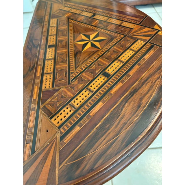 Mid-Century Modern Colonial Revival Marquetry Demi‑Lune Game Table, C. 1930–1940 For Sale - Image 3 of 7