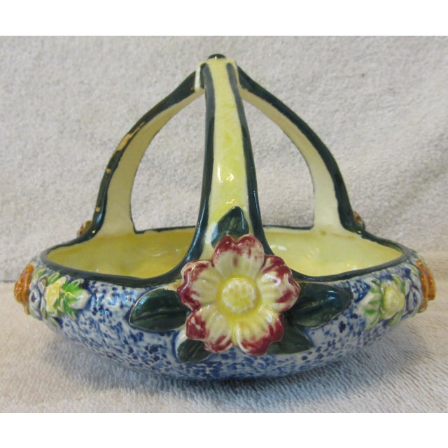 Vintage Japan Triple Handle Hand Made Hand Painted Pottery Floral Bowl Approximately 6 1/2” inches in diameter and 5 1/4”...