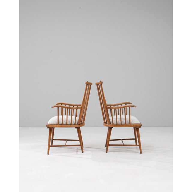 20th Century French Wooden Lounge Chairs With Upholstered Seats - A Pair For Sale - Image 4 of 18