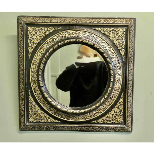 Traditional French Empire Gilt Brass and Black Lacquered Wall Mirror For Sale - Image 3 of 8