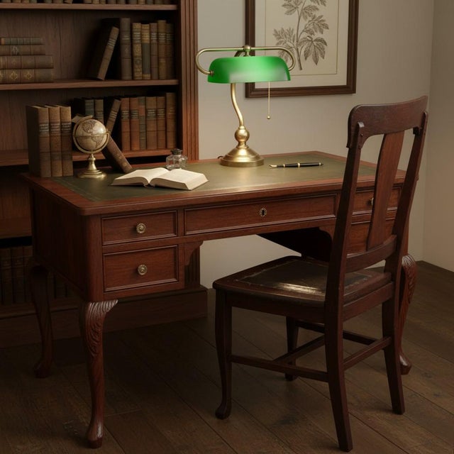 Brown Antique Nc Chair-Leather Seat-Shaker Style-Primitive Accent Chair-Farm-Wood-Desk For Sale - Image 8 of 11