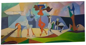 1946 "Joy of Living" Expressionist Figurative Oil Painting on Canvas by Ray Martinez