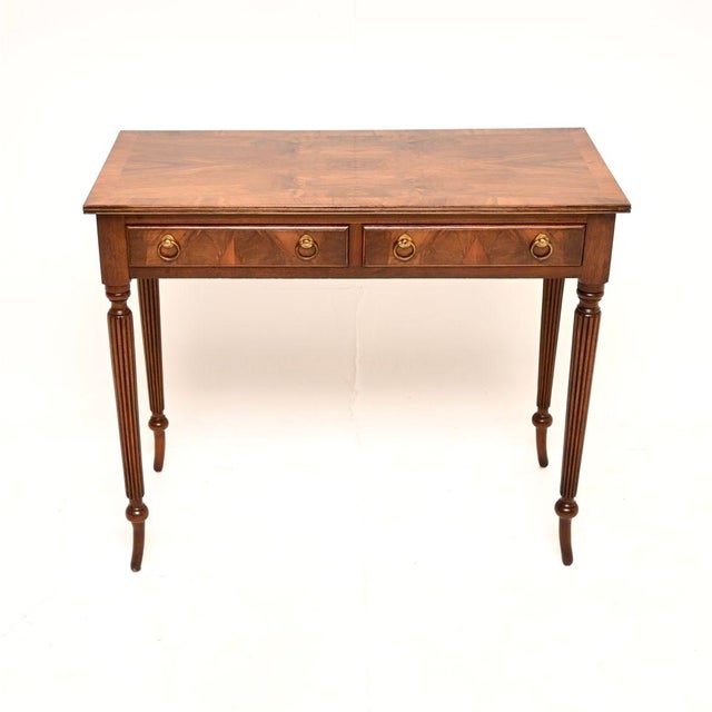 A beautiful and elegant antique inlaid walnut writing / side table. This was made in England, it dates from around the...