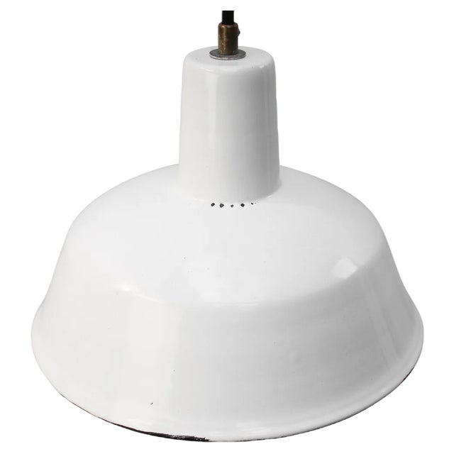 Vintage Industrial Factory White Enamel Pendant Lights For Sale