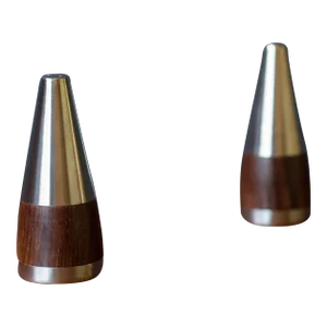 Vintage Danish Pair of Rosewood and Stainless Steel Salt and Pepper Shakers