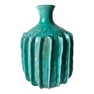 Tozai 11" Handmade Turquoise Pottery Vase For Sale