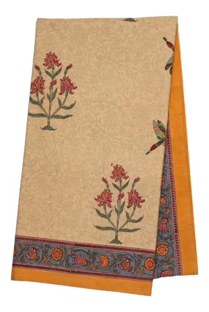 Dragonfly Floral Tablecloth, 6-seat table - Mustard Yellow