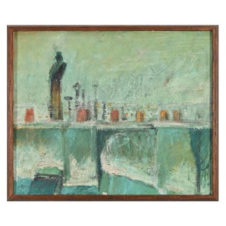 Louis Mazot, City View, Mixed Media on Board, Late 20th Century, Framed For Sale