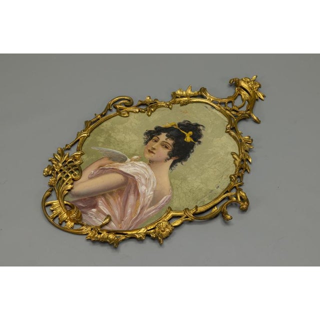 French Art Nouveau Painted Portrait in a Louis XV Style Bronze Frame, 1900s For Sale - Image 6 of 18