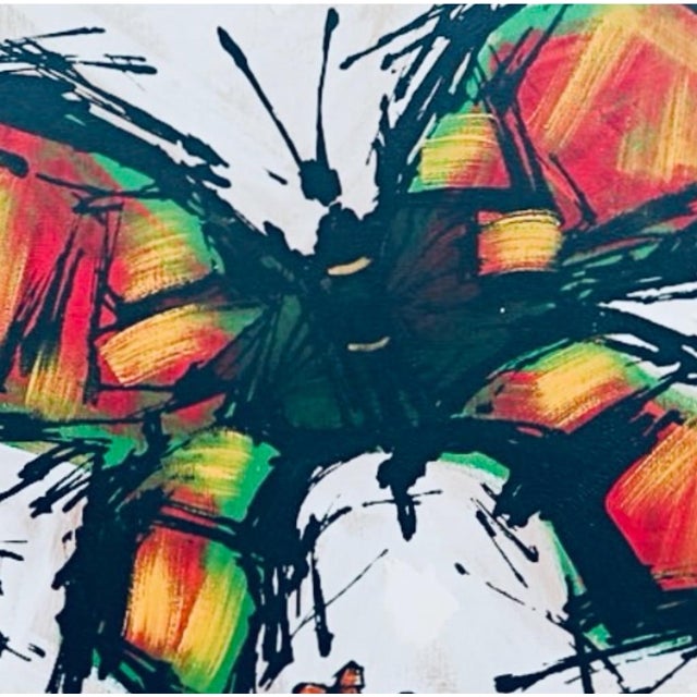 Lee Reynolds Vintage Abstract Mid Century Modern Lee Reynolds Insp Oil Butterfly Painting Framed For Sale - Image 4 of 13