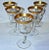 Set of 5 fine 19320-30s US made crystal wine stems, 23k gold trimming with worn gold rimmed bases.