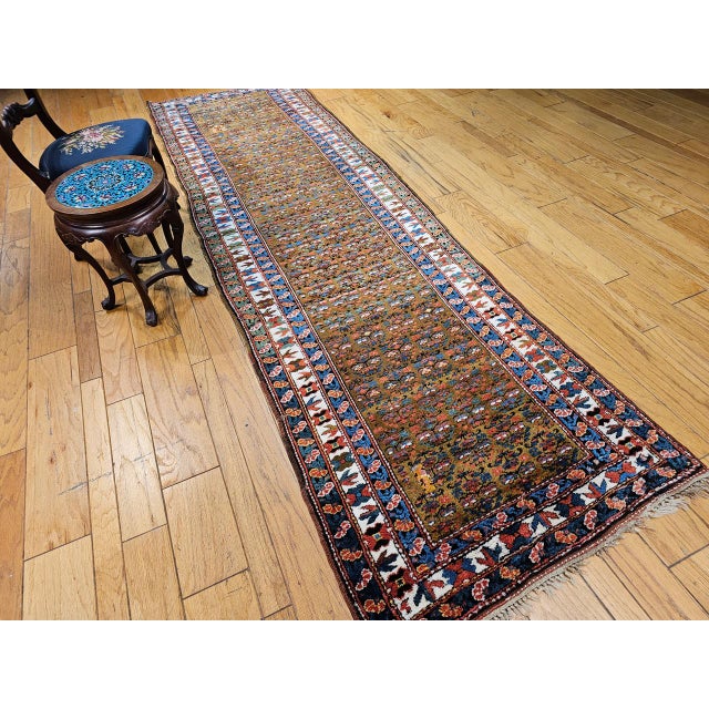 Vintage Persian Kurdish Camelhair Runner Rug, Hand-Knotted Wool, Allover Pattern, 4x14, Camelhair & Ivory For Sale - Image 10 of 18