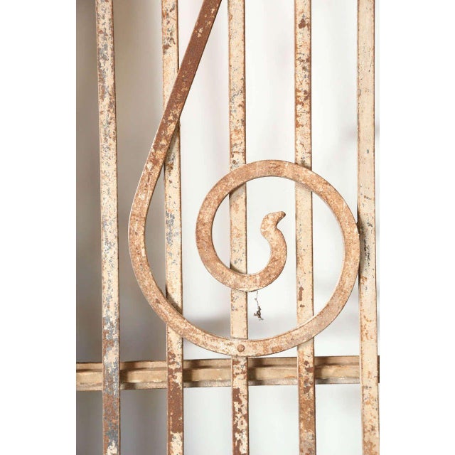 Early 20th Century Antique French Painted Double Entry Doors With Transom Wood and Wrought Iron For Sale - Image 5 of 18