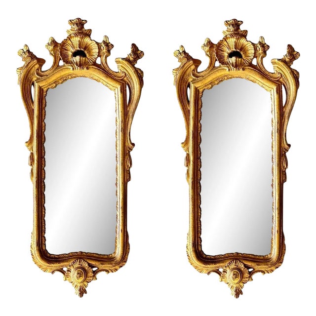 Late 20th Century Italian Baroque Style Giltwood Mirrors in the Manner of Borghese - a Pair For Sale