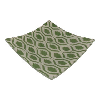 Square Green & White Glass Decoupage Style Catchall Plate For Sale