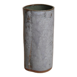 Mid 20th Century Hand-Formed Blue Grey Studio Pottery Modern Minimalist Cylindrical Ceramic Vessel