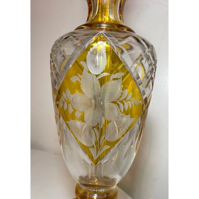 Antique Cut to Clear Bohemian Czech Orange Clear Glass Crystal Table Floral Lamp For Sale - Image 11 of 11