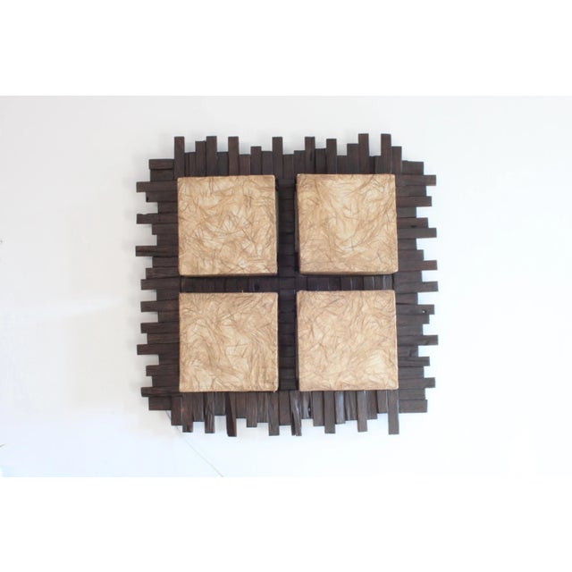 Modern Tropical Wall Lamp in Wood and Fabric, 1970s. For Sale - Image 9 of 9