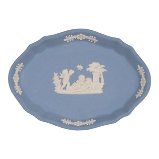 Wedgwood Jasperware Blue Cherubs Oval Trinket Ring Vanity Dish For Sale