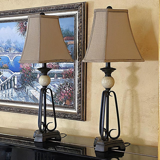 Pair of Uttermost Wrought Iron & Ceramic Sphere Table Lamps For Sale - Image 17 of 18