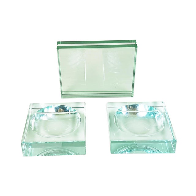 Aqua Cut Glass Ashtrays and Picture Frame from Gallotti & Radice, 1980s, Set of 3 For Sale - Image 8 of 8
