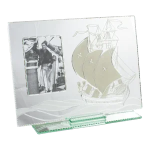 Mirror Picture Frame With Sailing Boat Etching, France 1940s