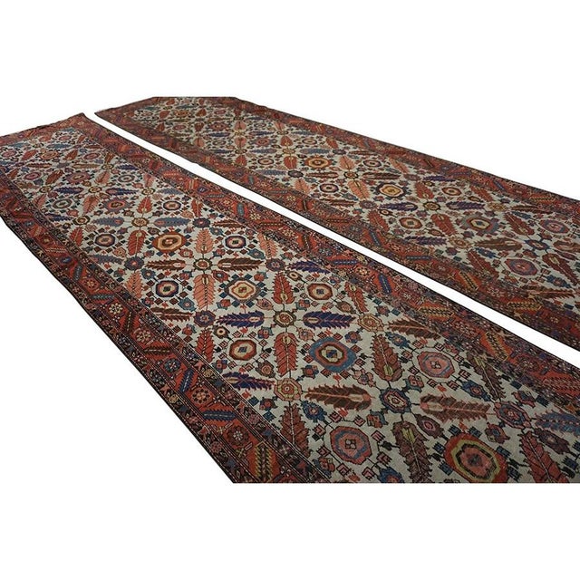Textile 1880s Ivory Field Geometric Tribal Pair of n.w. Persian Bakshaiesh Runner Carpets Rug For Sale - Image 7 of 10