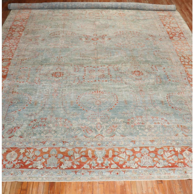 Early 20th Century Antique Zabihi Collection Sarouk Oversize Green Rug - 12'5" x 20'8" For Sale - Image 5 of 11