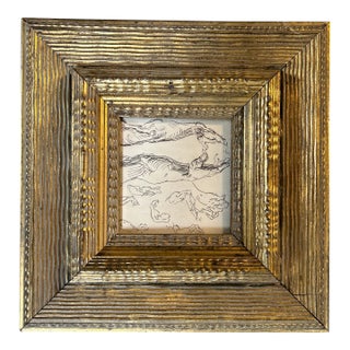 1940’s Original Abstract Life Study Ink Drawing Chunky Carved Wood Frame For Sale