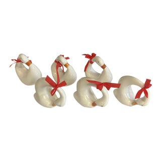 Vintage White Ceramic Swan Napkin Rings, Set of 6 For Sale