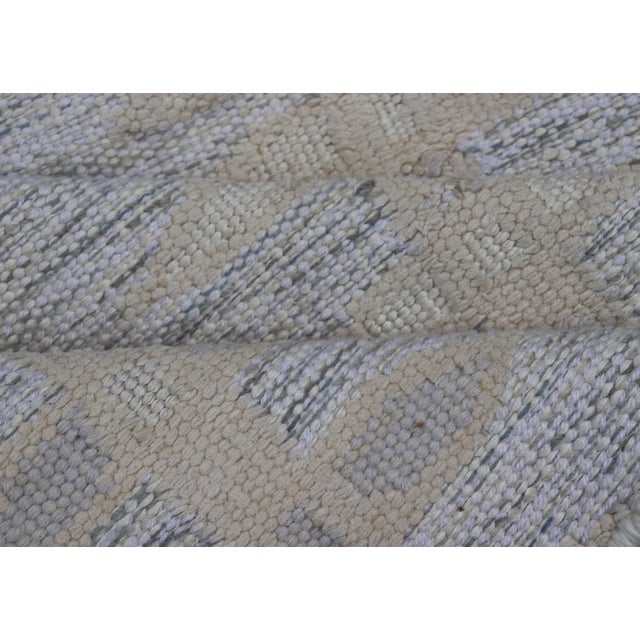 White Modern Scandinavian Flat Weave Rug With Subtle Geometric Patterns in Soft Ivory and Muted Gray 3'0 X 5'5 For Sale - Image 8 of 9