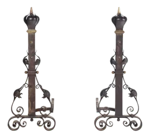 19th Century French Wrought Iron and Bronze Andirons -A Pair