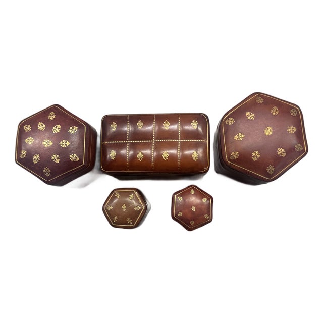 Lot of 5 Mid 20th Century, Fine Italian Leather Jewelry, Trinket, and Keepsake Storage Cases. Various Sizes For Sale