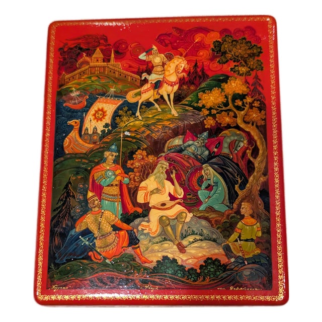 1980s Red Lacquered Fairytale Box of the Tale of Tsar Saltan" – Kholuy Lacquer Box For Sale