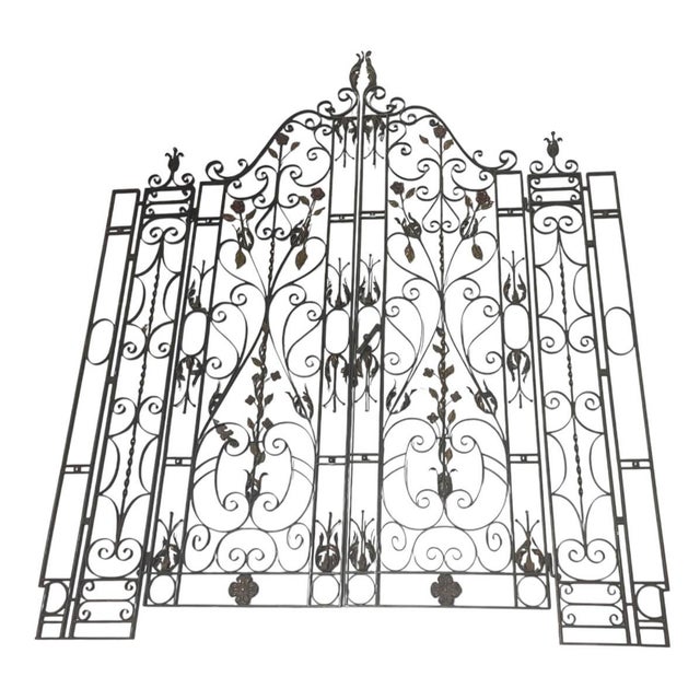 French Vintage French-Style Cast Iron Garden Driveway Gates With Side Panels For Sale - Image 3 of 10