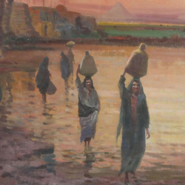 Modern Baldasar, Exotic Landscape with Pyramids and Figures, Oil Painting on Canvas, Framed For Sale - Image 3 of 12