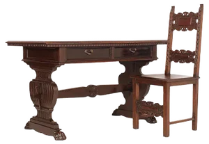 19th Century Hand Carved Solid Walnut Desk with Chair from Dini & Puccini, Set of 2