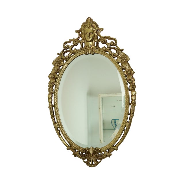 Louis XV Baroque French Brass Crested Mirror in Gold, 1950s For Sale - Image 6 of 17