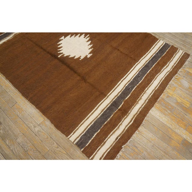 1930s Brown Medallion Kilim Antique Turkish Mohair Flat-Weave Rug 4'3" X 6' Wool Carpet For Sale - Image 10 of 12