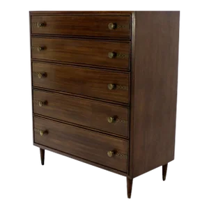 Johnson John Stuart Mid Century Modern Walnut High Chest Dresser Brass Pull MINT