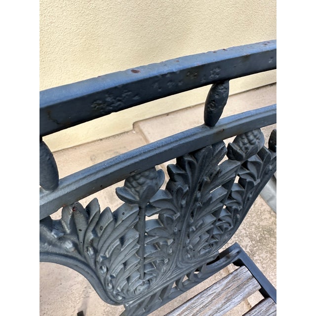 1930s Pair of Neoclassical Lyre Back Cast Iron Lyre Back With Weathered Wood Seats For Sale - Image 13 of 18