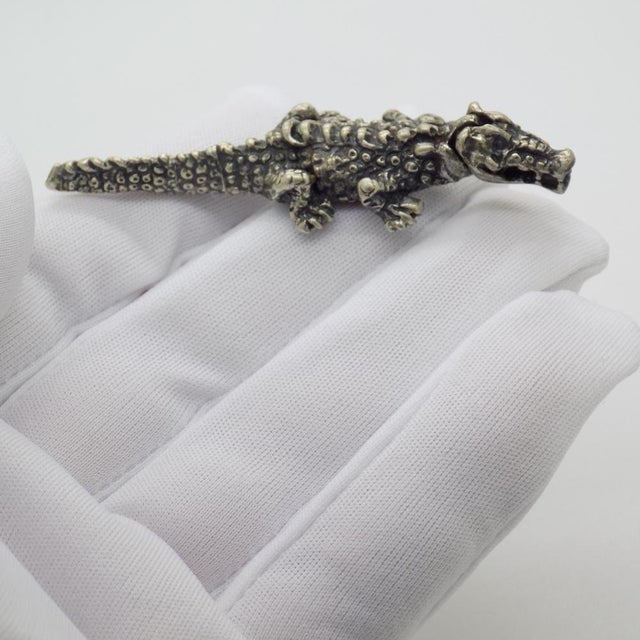 Vintage Italian Handmade Genuine Silver Alligator Figurine, 1970s For Sale - Image 4 of 13