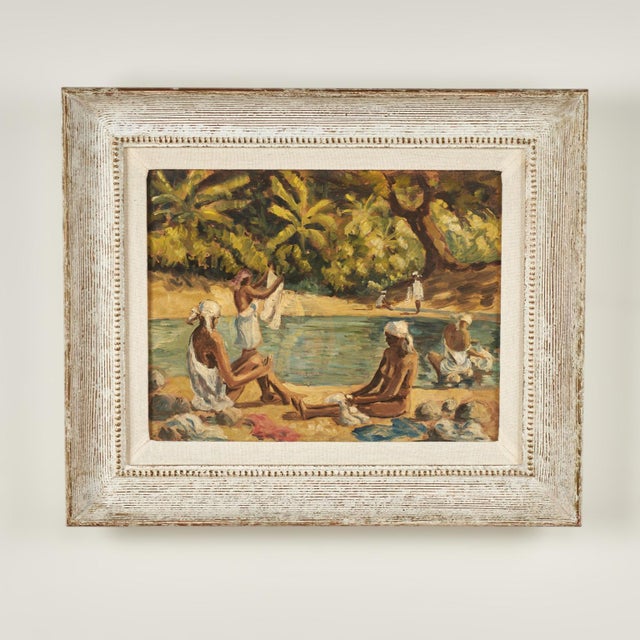 Folk Art Pair of Tropical Haitian Paintings of Haitians at Work by Werner Jaegerhuber For Sale - Image 3 of 18