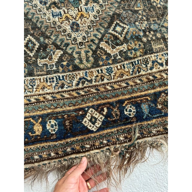 Blue Vintage Shiraz Village Life with Coastal Color Palette Rug - 5 x 6.9 For Sale - Image 8 of 11